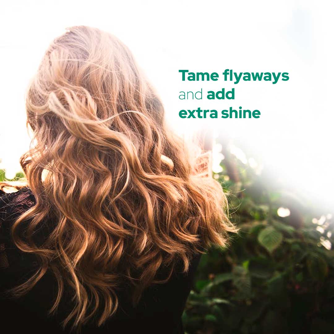 Tame flyaways and add extra shine to the hair